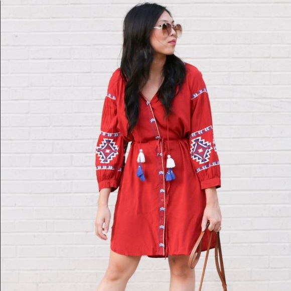 LOFT Dresses & Skirts - Loft Red Bohemian Shirt Dress